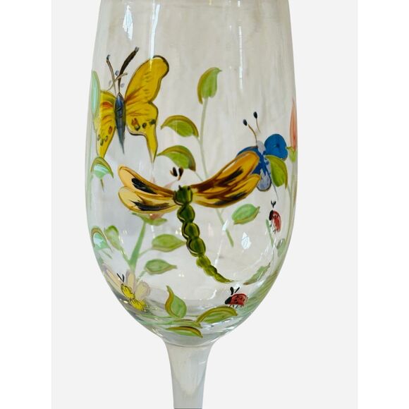Set Of 2 Butterfly Meadows Wine Glass, Hand Painted Champagne Glasses - Picture 2 of 3